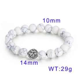 Lion Head White Turquoise Bead Elastic Rope Men's Stone Bracelet