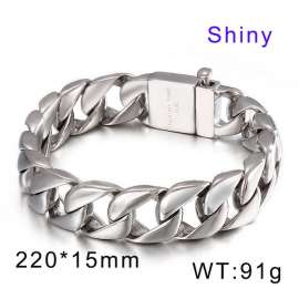 Steel color polished cast snap fastener men's bracelet