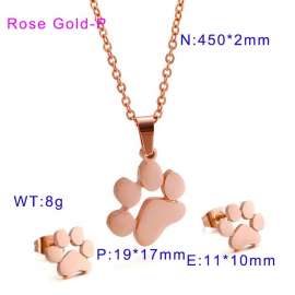 Rose Gold Animal Bear's Feet Women's Feet Earrings Necklace Set