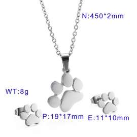 Steel Animal Bear's Feet Women's Feet Earrings Necklace Set