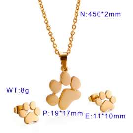 Golden Animal Bear's Feet Women's Feet Earrings Necklace Set