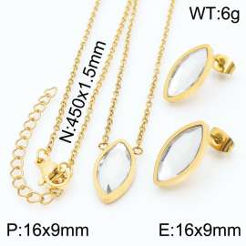 45cm Long Gold Color Stainless Steel Jewelry Sets Oval Crystal Glass Pendant Link Chain Necklace Stud Earrings For Women