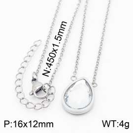 45cm Long Silver Color Stainless Steel Water-drop Crystal Glass Pendant Link Chain Necklace For Women