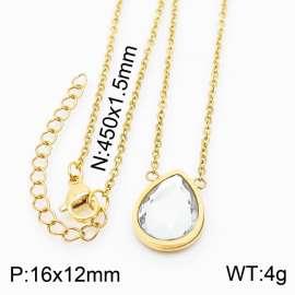 45cm Long Gold Color Stainless Steel Water-drop Crystal Glass Pendant Link Chain Necklace For Women