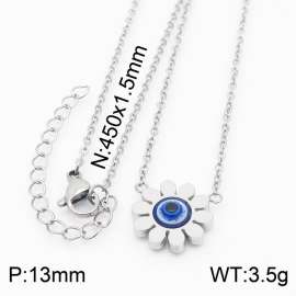 45cm Long Silver Color Stainless Steel Sun Flower Devil's Eye Pendant Link Chain Necklace For Women