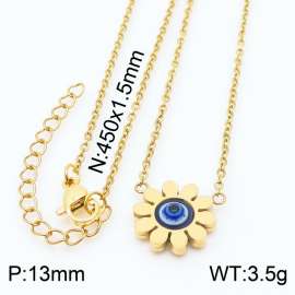 45cm Long Gold Color Stainless Steel Sun Flower Devil's Eye Pendant Link Chain Necklace For Women