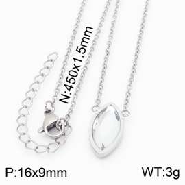 45cm Long Silver Color Stainless Steel Oval Crystal Glass Pendant Link Chain Necklace For Women