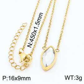 45cm Long Gold Color Stainless Steel Oval Crystal Glass Pendant Link Chain Necklace For Women