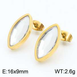 Gold Color Stainless Steel Oval Crystal Glass Stud Earrings For Women