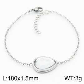 18cm Long Silver Color Stainless Steel Water-dropl Crystal Glass Link Chain Bracelets For Women
