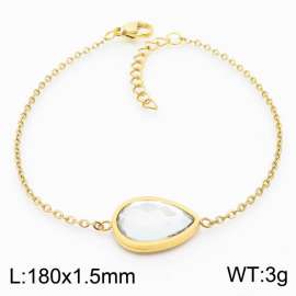 18cm Long Gold Color Stainless Steel Water-dropl Crystal Glass Link Chain Bracelets For Women