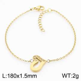 18cm Long Gold Color Stainless Steel Love Heart Rhinestone Link Chain Bracelets For Women
