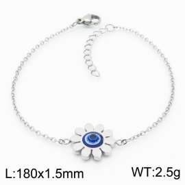 18cm Long Silver Color Stainless Steel Sun Flower Devil's Eye Link Chain Bracelets For Women