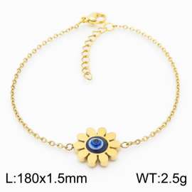 18cm Long Gold Color Stainless Steel Sun Flower Devil's Eye Link Chain Bracelets For Women