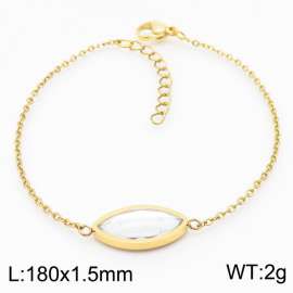 18cm Long Gold Color Stainless Steel Oval Crystal Glass Link Chain Bracelets For Women