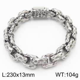 230mm Worn Effect Men Stainless Steel Bracelet with Rugged Surface