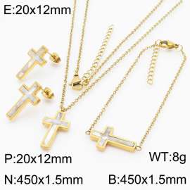 Personalized design of French stainless steel cross inlaid shell accessories women's three-piece set