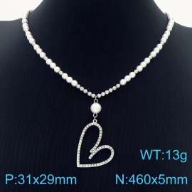 Natural shell titanium steel women's beaded tassel full diamond heart necklace