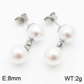 Steel color plastic imitation double pearl Stainless Steel earrings
