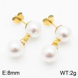 Gold Plastic imitation Double Pearl Stainless Steel earrings