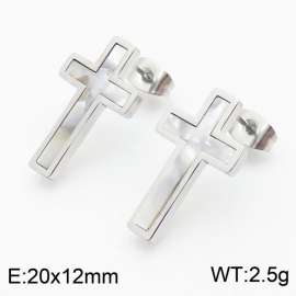 Steel colored cross Stainless steel stud earrings for women
