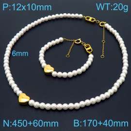 Elegant gold heart  pearl stainless steel set