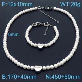 Elegant  heart  pearl stainless steel set