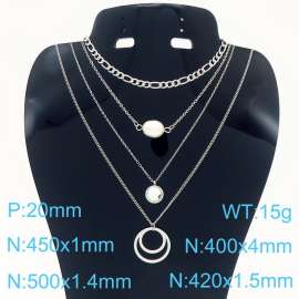 layer large and small chain overlapping  pearl stainless steel necklace
