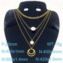 layer large and small chain overlapping golden pearl stainless steel necklace