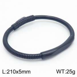 210mm Black-Plated Stainless Steel Elastic Round Chain Bracelet