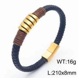 210mm Gold-Plated Vintage Men Leather Bracelet