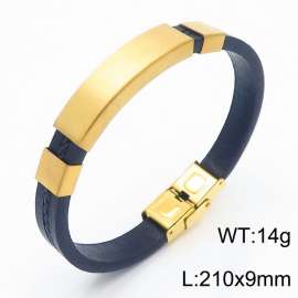 210mm Leather Bracelet with Gold-Plated Stainless Steel Logo Customization Plate