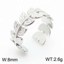 Stainless steel C-shaped minimalist fashion leaf opening silver ring