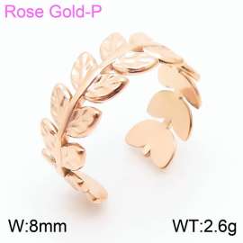 Stainless steel C-shaped minimalist fashion leaf opening rose-gold ring