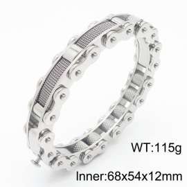 Fashionable Stainless Steel Bicycle Chain Bracelet with Leatherfor Men Color Silver