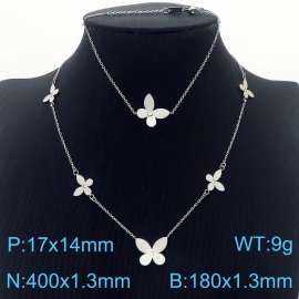 Stainless Steel Butterfly Shell Beads Women's steel color jewelry set