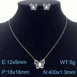 Stainless Steel Hollowed out Butterfly Shell Beads Women's steel color jewelry set