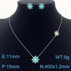 Stainless Steel Hollowed out dripping glue Flower women's steel color jewelry two-piece set