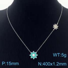 Stainless Steel cute drop glue flower pearl women's steel color necklace