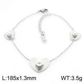 Stainless Steel Pearl Heart steel color women's bracelet