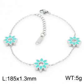 Stainless Steel drop glue flower  cute ladies steel color bracelet