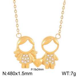 480mm Romantic Gold-Plated Stainless Steel Necklace with Lovely Boy&Girl Pendant