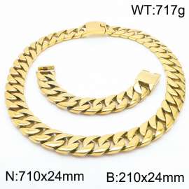 Stainless steel european 710x24mm&210x24mm cuban chain classic clasp strong gold bracelets sets