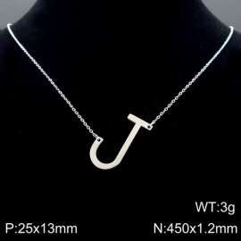 Steel colored stainless steel O-chain letter J necklace