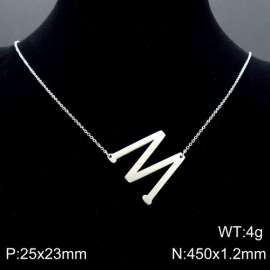 Steel colored stainless steel O-chain letter M necklace