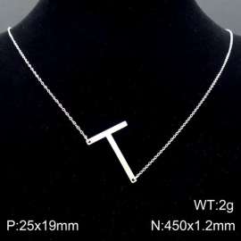 Steel colored stainless steel O-chain letter T necklace