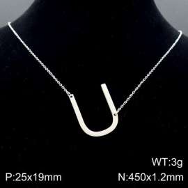 Steel colored stainless steel O-chain letter U necklace