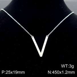 Steel colored stainless steel O-chain letter V necklace