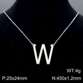 Steel colored stainless steel O-chain letter W necklace