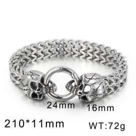 Elastic buckle domineering punk skull head double layer titanium steel men's bracelet Skull Bracelet